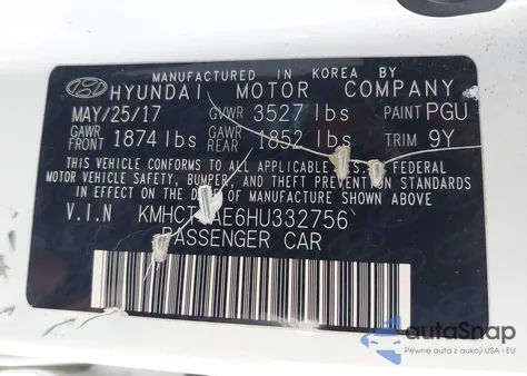 2017 Hyundai Accent Value Edition from USA, damaged, VIN KMHCT4AE6HU332756